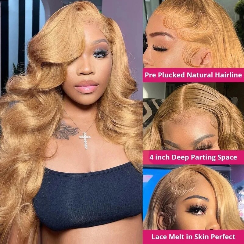 OneMore Honey Blonde Body Wave Wig 13x4 Lace Front Wig Glueless Wigs for Women
