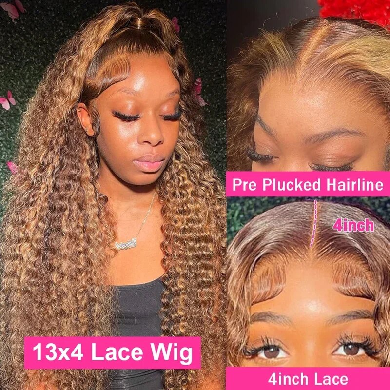 OneMore Honey Blonde Highlights Deep Wave Wig Pre Bleached Invisible Knots HD Lace Front Wigs