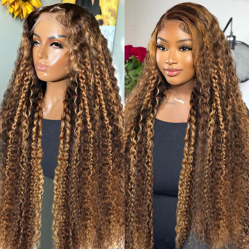 OneMore Honey Blonde Highlights Deep Wave Wig Pre Bleached Invisible Knots HD Lace Front Wigs