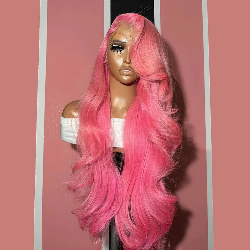 OneMore Barbie Pink Body Wave Wig 13x4 Transparent Lace Front Wig Colored Human Hair Wig