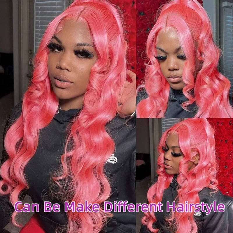 OneMore Barbie Pink Body Wave Wig 13x4 Transparent Lace Front Wig Colored Human Hair Wig
