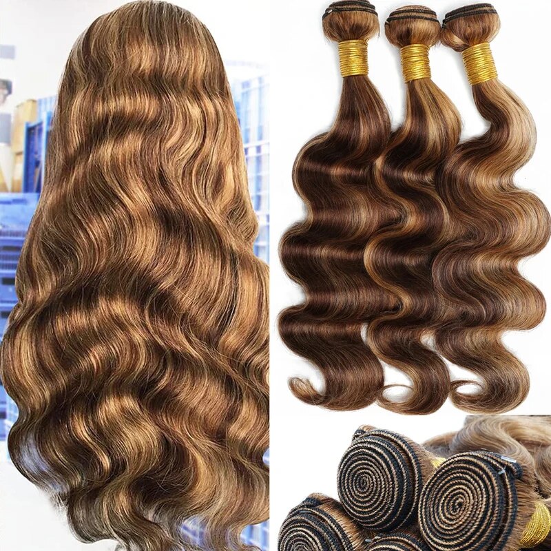 Body Wave Human Hair Weave 3 Bundles with 4x4 Lace Closure Ombre Hair