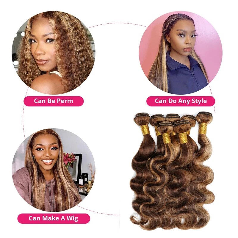 Body Wave Human Hair Weave 3 Bundles with 4x4 Lace Closure Ombre Hair