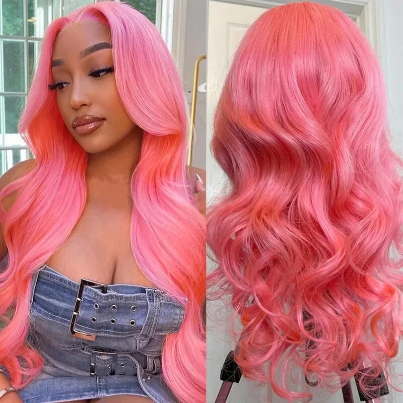 OneMore Barbie Pink Body Wave Wig 13x4 Transparent Lace Front Wig Colored Human Hair Wig