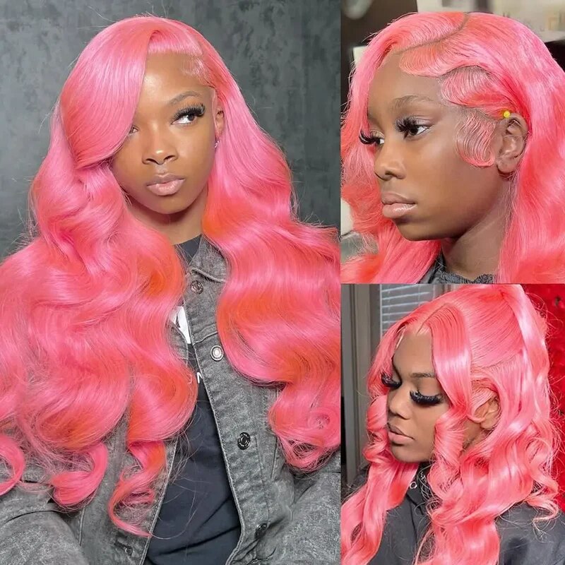 OneMore Barbie Pink Body Wave Wig 13x4 Transparent Lace Front Wig Colored Human Hair Wig