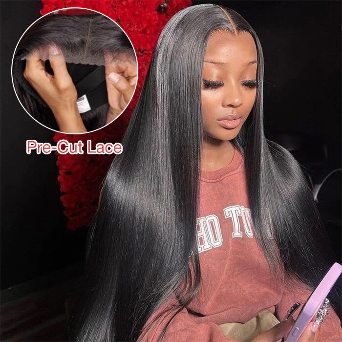 Glueless Wear Go Straight Hair 13X6 Lace Front Wig Pre Plucked and Bleached Knots Ready To Go Wig