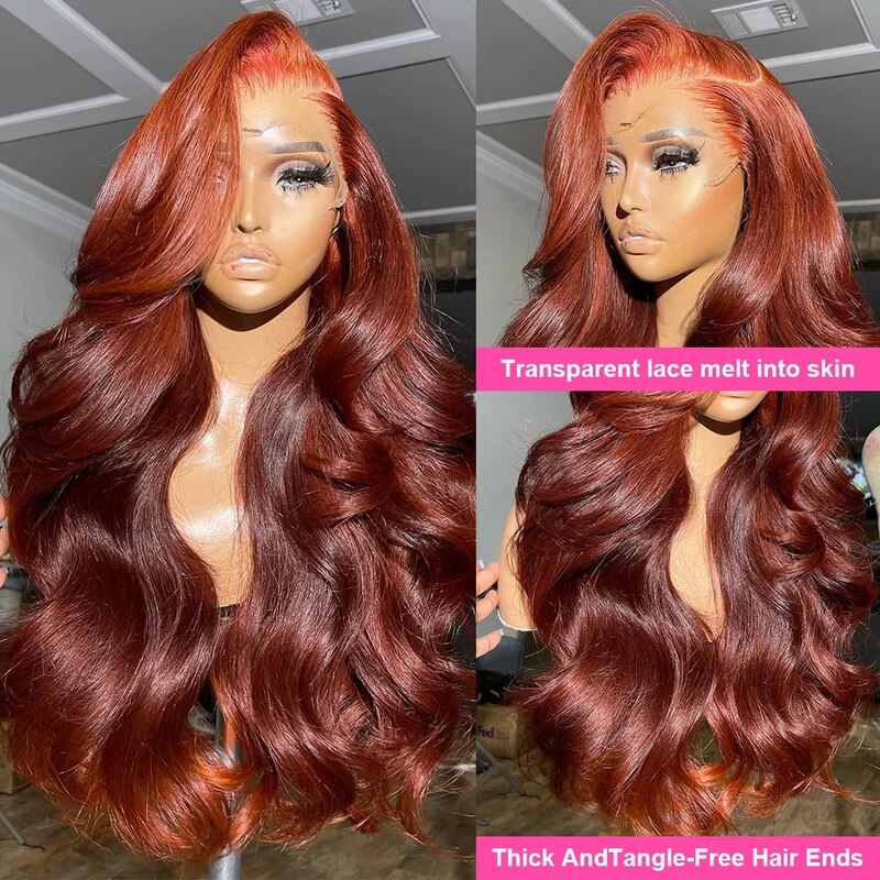 OneMore Red Brown Wig 13x4 HD Lace Front Wig Body Wave Wig Dark Reddish Brown Wig
