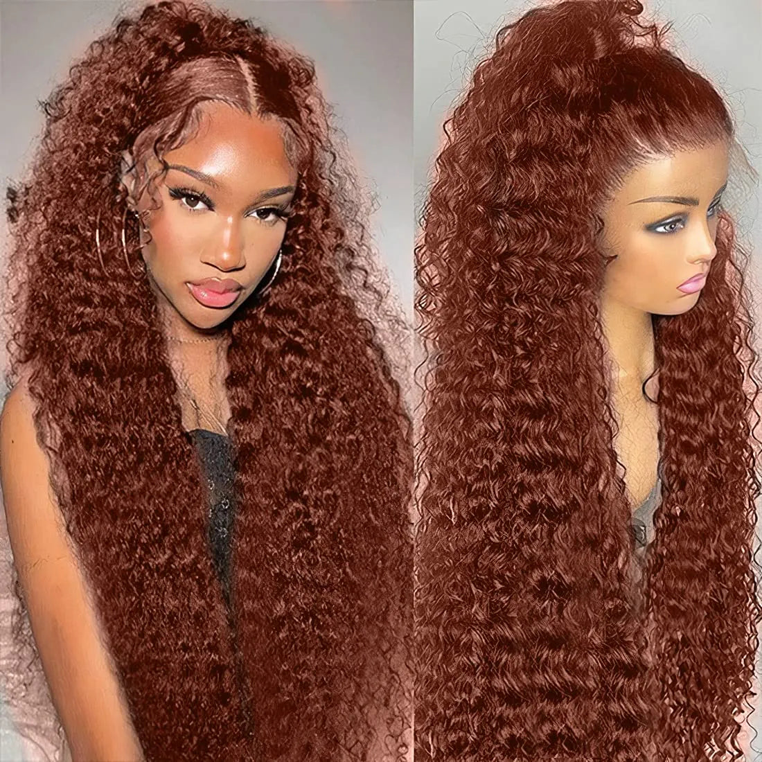 OneMore Reddish Brown Curly Hair Glueless Lace Wig Dark Red Brown Hair 13x4 Lace Front Wig