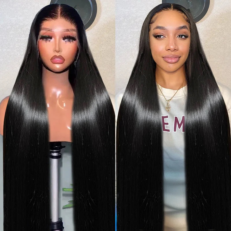 OneMore 40 Inch Long Human Hair Wig Glueless 13x4 Lace Front Wig 180% ...