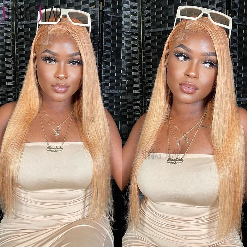 OneMore #27 Honey Blonde Lace Front Wig Straight Hair 13x4 HD Lace Glueless Wigs Milk Tea Brown Color Hair