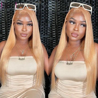OneMore #27 Honey Blonde Lace Front Wig Straight Hair 13x4 HD Transparent Lace Glueless Wigs Milk Tea Brown Color Hair