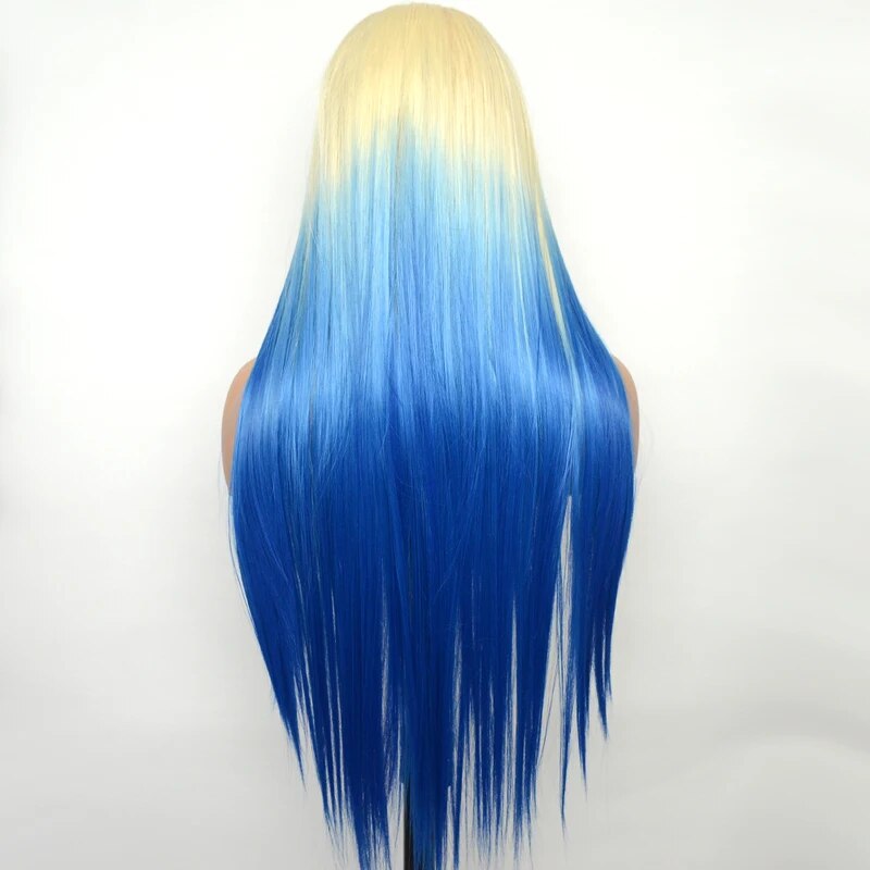 OneMore Colored Wig Ombre Blonde Blue Color 13x4 Lace Front Wig Loose Body Wave Human Hair Wigs