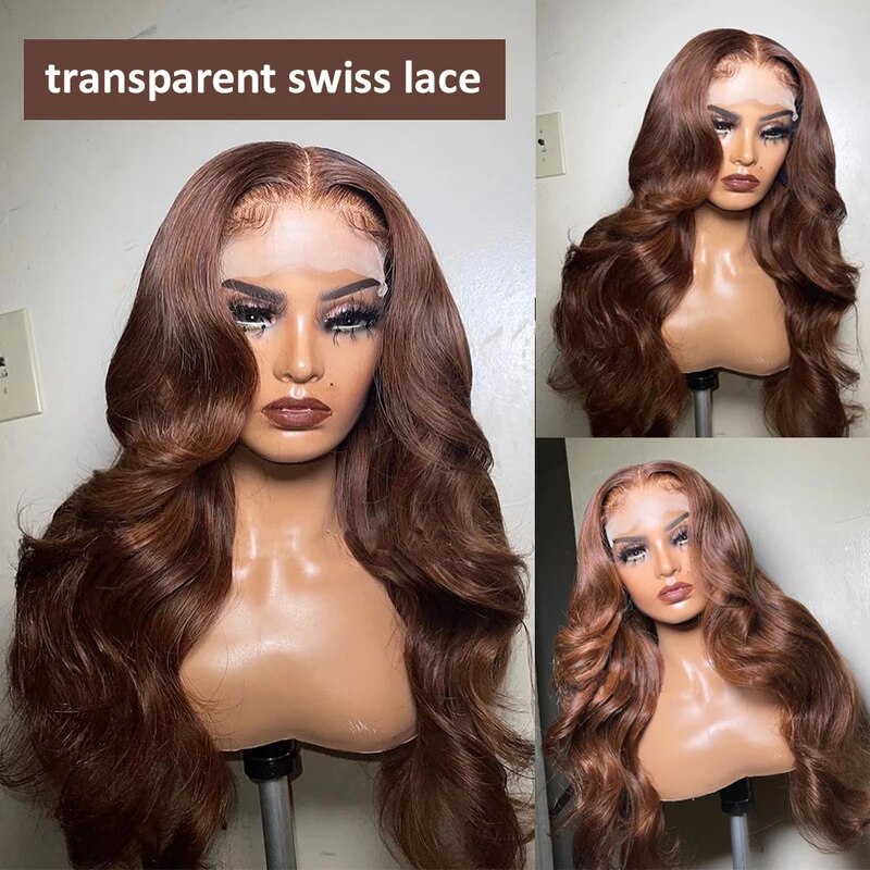 #4 Dark Brown Glueless Body Wave 13x4 Lace Front Wig Chocolate Brown Colored Human Hair Wigs