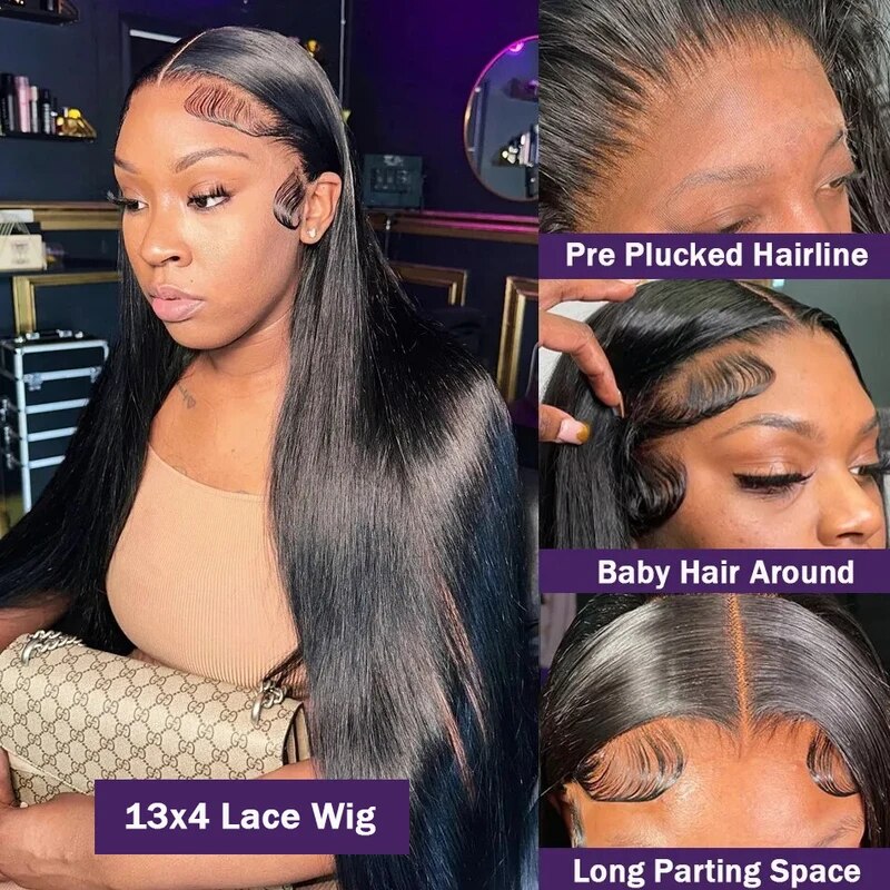 (Super Sale)OneMore Hair Glueless Lace Closure Wig Straight Hair 38 40 Inch Pre Cut Lace Wig Bleached Knots