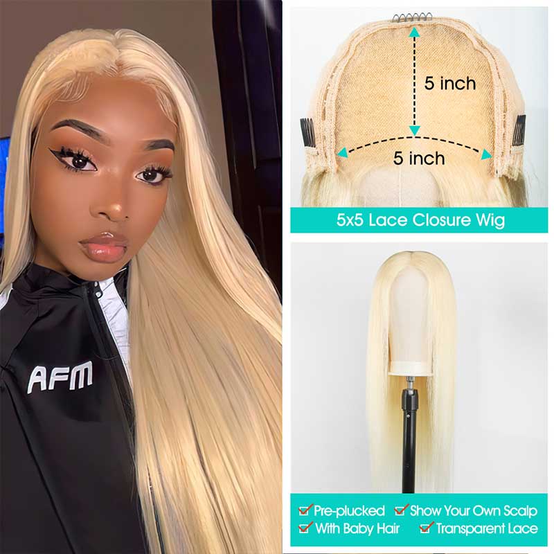 Barbie Wig 5x5 HD Lace 613 Blonde Glueless Closure Wigs Body Wave Human Hair Wig 32 Inch 200% Density