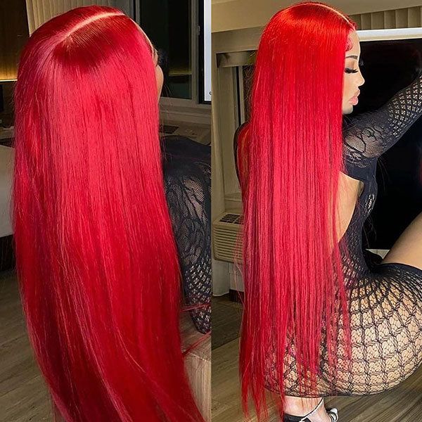 OneMore Glueless Red Lace Front Wig HD Transparent Lace Straight Hair 13x4 Lace Front Wig 180% Density