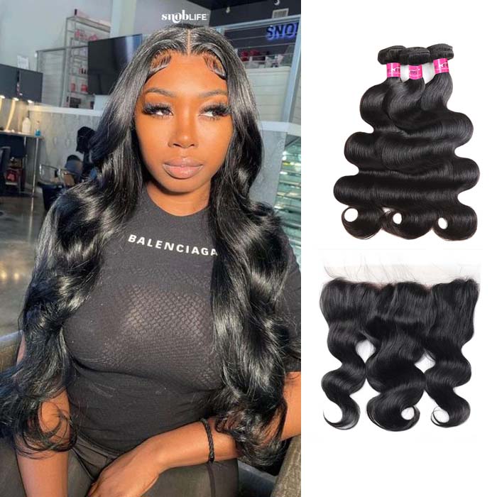 Peruvian Human Hair Bundles with Closure Body Wave 3 Bundles with 13x4 Lace Frontal Closure