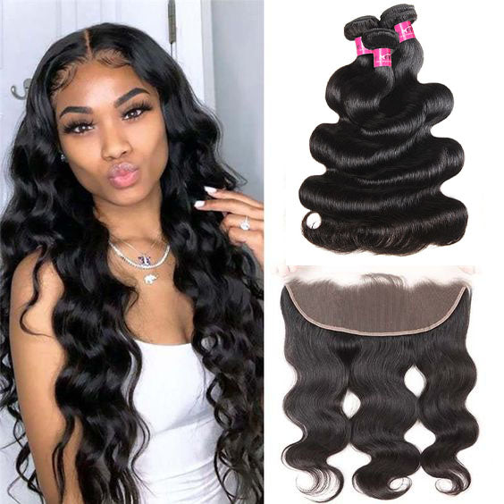 Body Wave Hair 3 Bundles with 13x4 Lace Frontal Indian Hair Bundles with Closure