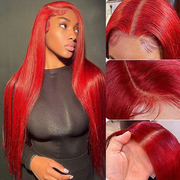 Red Lace Front Wigs Glueless Straight Human Hair Wig 13x4 HD Lace Red Frontal Wig 30 Inch
