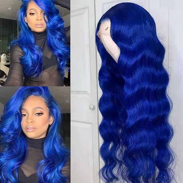 OneMore Dark Blue Human Hair Wig Body Wave HD Transparent Lace 13x4 Lace Front Wigs