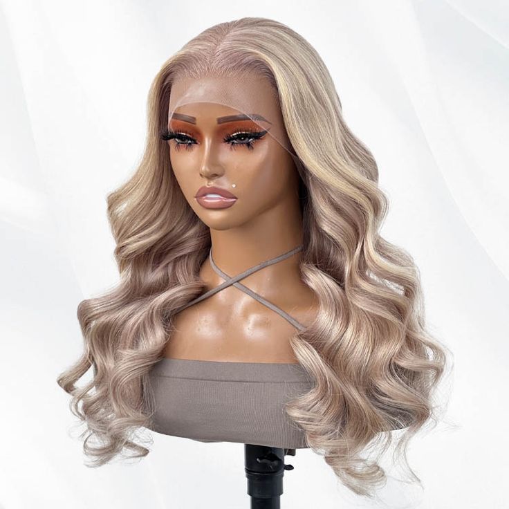Ash Blonde Highlights Body Wave Lace Front Wig Transparent Lace Blonde Hair P10/613 Color