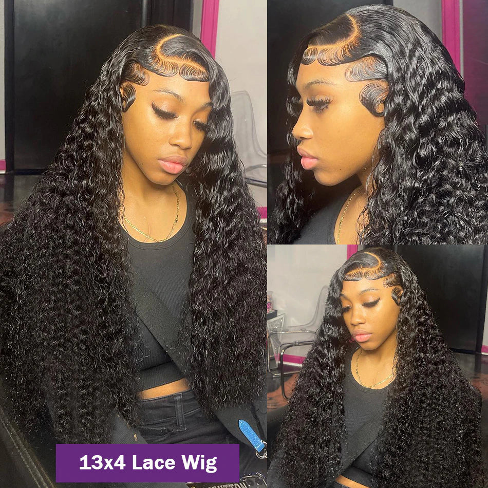 Deep Wave Wig 13x4 Lace Front Wigs Transparent Lace Long Human Hair 34 Inch Glueless Wigs