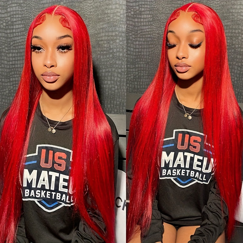 OneMore Glueless Red Lace Front Wig HD Transparent Lace Straight Hair 13x4 Lace Front Wig 180% Density