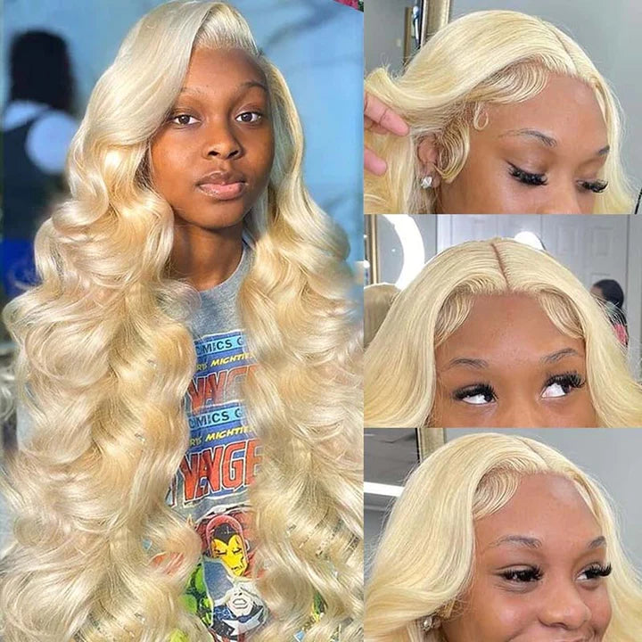 Glueless Blonde Lace Front Wig Brazilian Hair Body Wave HD Lace Wigs Pre Plucked and Bleached