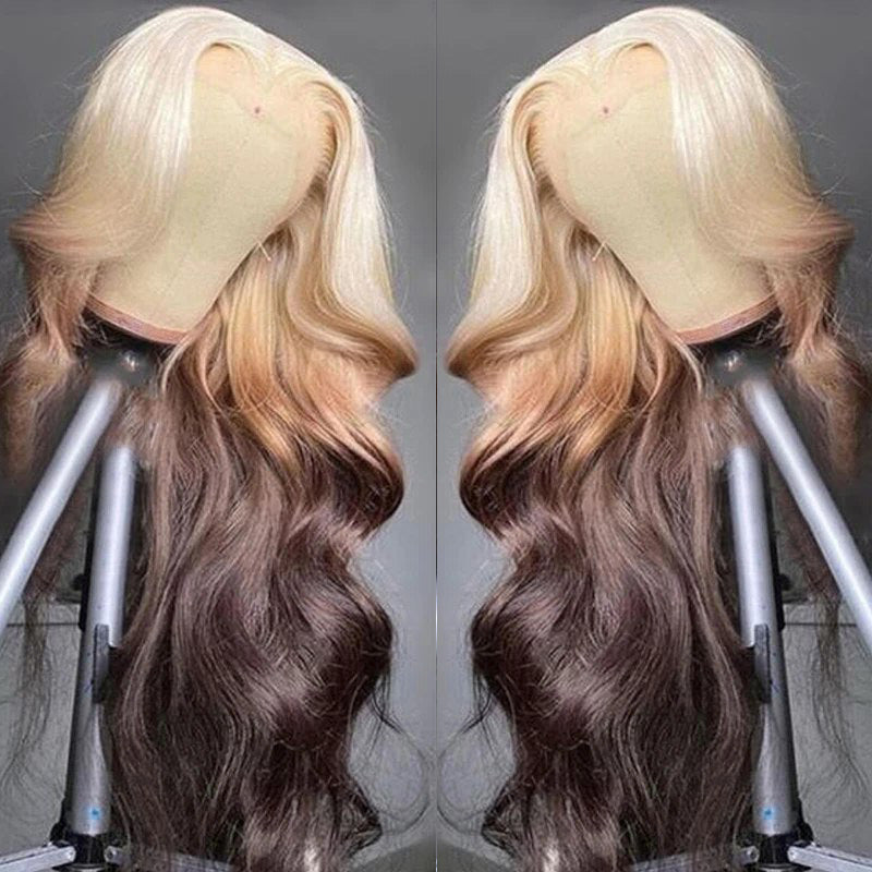 OneMore Ombre Blonde Human Hair Wigs Body Wave 13x4 Lace Front Wig 200% Pre Plucked Glueless Honey Blonde Wig
