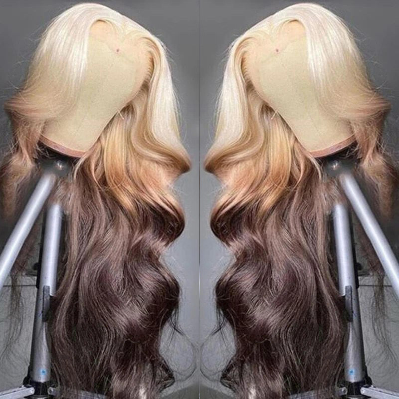 OneMore Ombre Blonde Human Hair Wigs Body Wave 13x4 Lace Front Wig 200% Pre Plucked Glueless Honey Blonde Wig