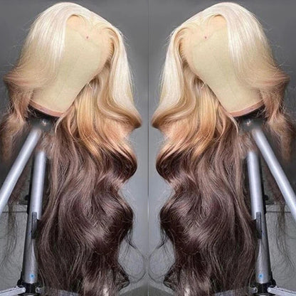 OneMore Ombre Blonde Human Hair Wigs Body Wave 13x4 Lace Front Wig 200% Pre Plucked Glueless Honey Blonde Wig