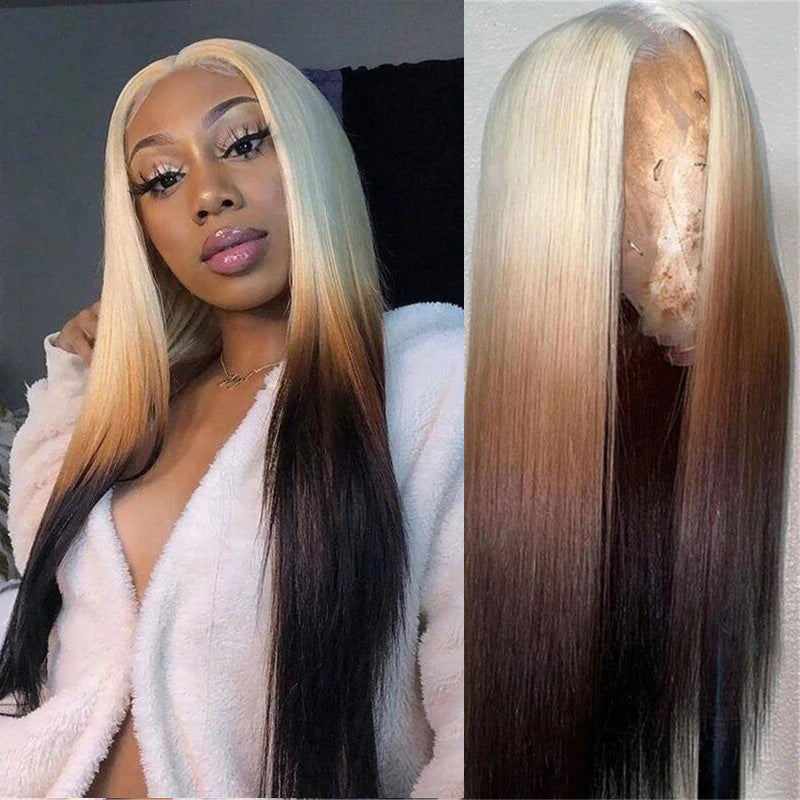 Wear and Go Straight Hair Ombre Blonde Human Hair Wigs Glueless HD Lace Front Colored Human Hair Wig