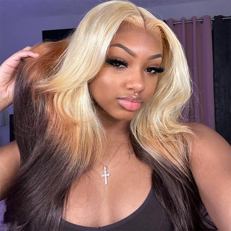 OneMore Ombre Blonde Human Hair Wigs Body Wave 13x4 Lace Front Wig 200% Pre Plucked Glueless Honey Blonde Wig