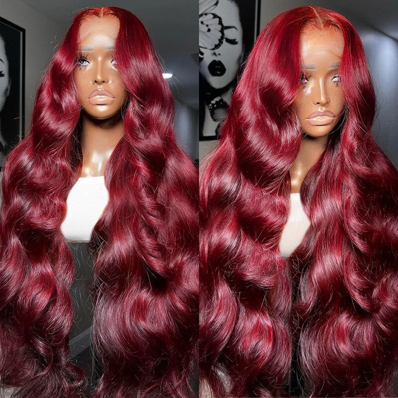 OneMore 99J Burgundy Wigs Body Wave Glueless Human Hair Wigs 13x4 Tansparent Lace Frontal Wig