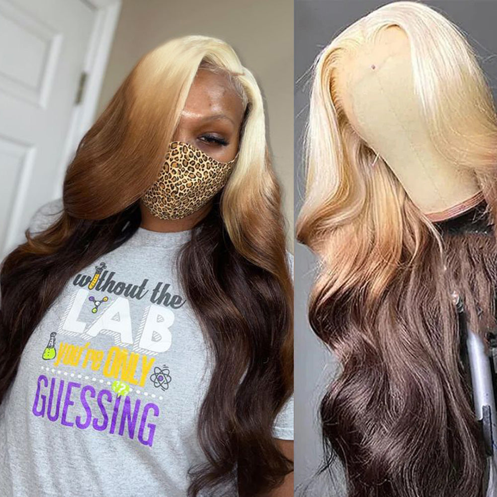 OneMore Ombre Blonde Human Hair Wigs Body Wave 13x4 Lace Front Wig 200% Pre Plucked Glueless Honey Blonde Wig