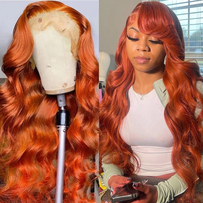 OneMore Glueless Wig Ginger Orange Hair 13x4 HD Transparent Lace Frontal Wigs Colored Human Hair Wig