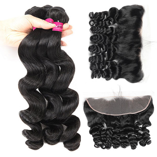 Loose Wave Bundles with Frontal Brazilian Hair 3 Bundles with 13x4 Lace Frontal Closure