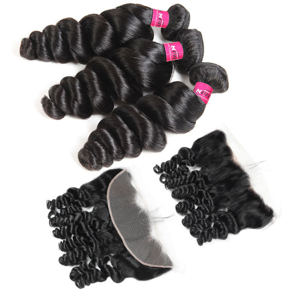 Loose Wave Bundles with Frontal Brazilian Hair 3 Bundles with 13x4 Lace Frontal Closure