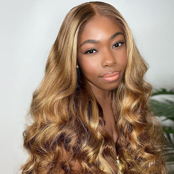 HD Lace Wear & Go P4/27 Honey Blonde Highlight Body Wave Wig Pre-Cut Glueless Lace Closure Wig