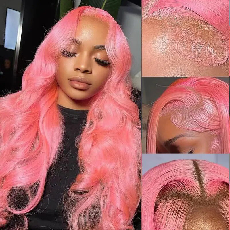 OneMore Barbie Pink Body Wave Wig 13x4 Transparent Lace Front Wig Colored Human Hair Wig