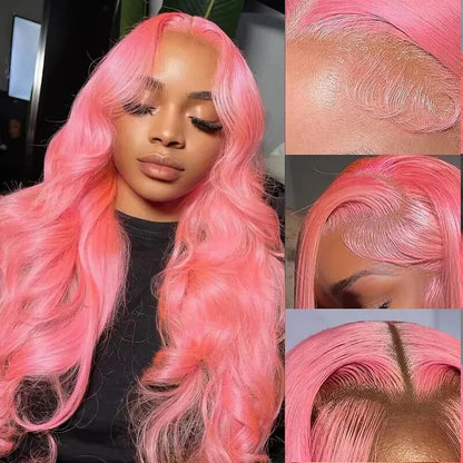 OneMore Barbie Pink Body Wave Wig 13x4 Transparent Lace Front Wig Colored Human Hair Wig