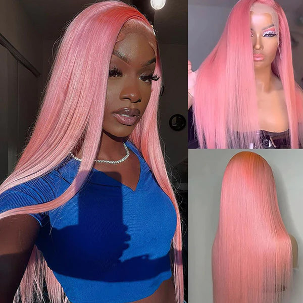 OneMore Barbie Pink Lace Front Wig Glueless Straight Human Hair Wigs 13x4 HD Lace Wig