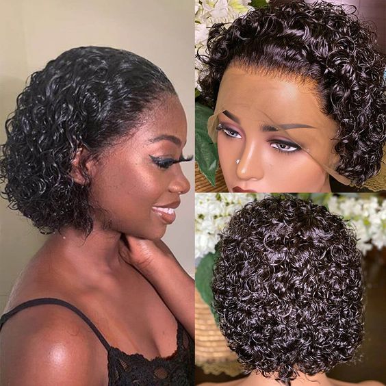 Short Pixie Cut Lace Front Real Human Hair Wig Black Wave Lace Wigs for Sale
