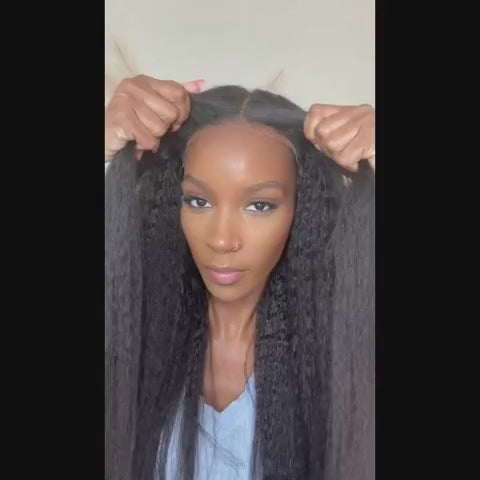 Kinky Straight Hair Glueless Human Hair Wigs HD Lace Yaki Hair 13x4 Lace Frontal Wear and Go Wig