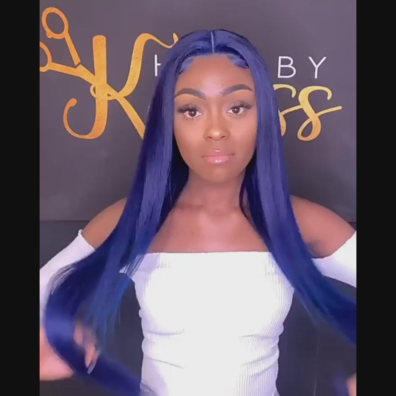 Midnight Blue Straight Hair HD Transparent 13x4 Lace Frontal Wig PrePlucked Glueless Human Hair Wigs