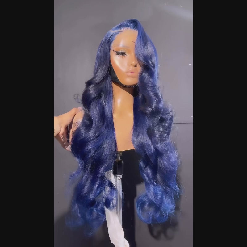 OneMore Dark Blue Human Hair Wig Body Wave HD Transparent Lace 13x4 Lace Front Wigs