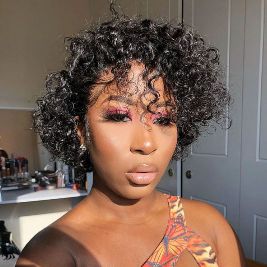 Short Pixie Cut Lace Front Real Human Hair Wig Black Wave Lace Wigs for Sale