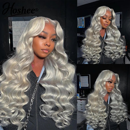 OneMore Silver Grey Body Wave 13x4 HD Lace Front Wig Glueless Colored Human Hair Wigs