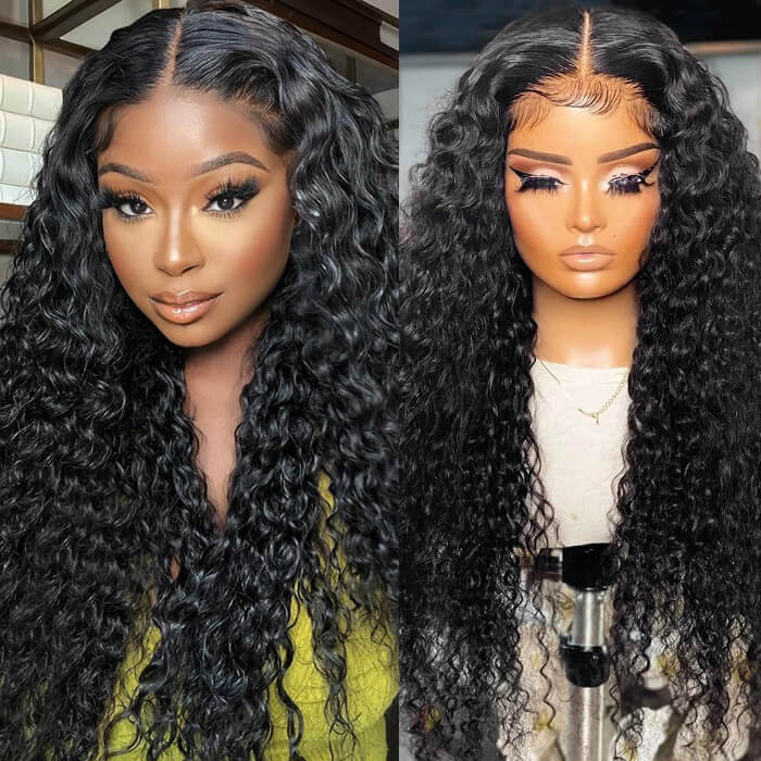 Water Wave Wig 13x4 HD Lace Front Wig Pre Plucked Wet and Wavy Human H ...