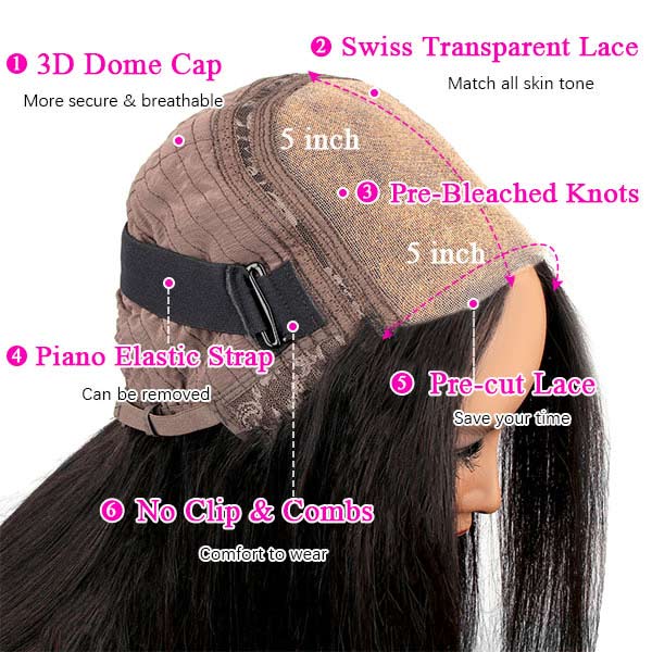 30 Inch Glueless 5x5 Closure Wig HD Lace Human Hair Wigs for Black Women
